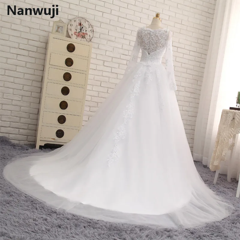 Женское свадебное платье с длинным рукавом белое цвета слоновой кости Модель 2016