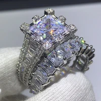 choucong brand new 2019 hot sale vintage jewelry 925 sterling silver princess 5a cz diamond zircon women wedding bridal ring set