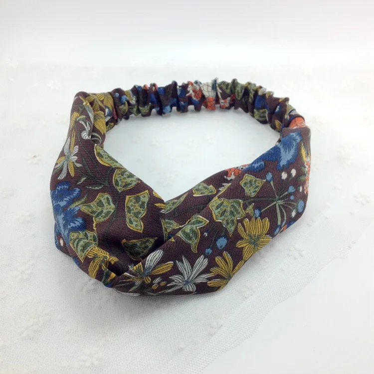Женская мода Цветок Печати Тюрбан Ободки Hairbands Винтаж Крест Ткань Стрейч