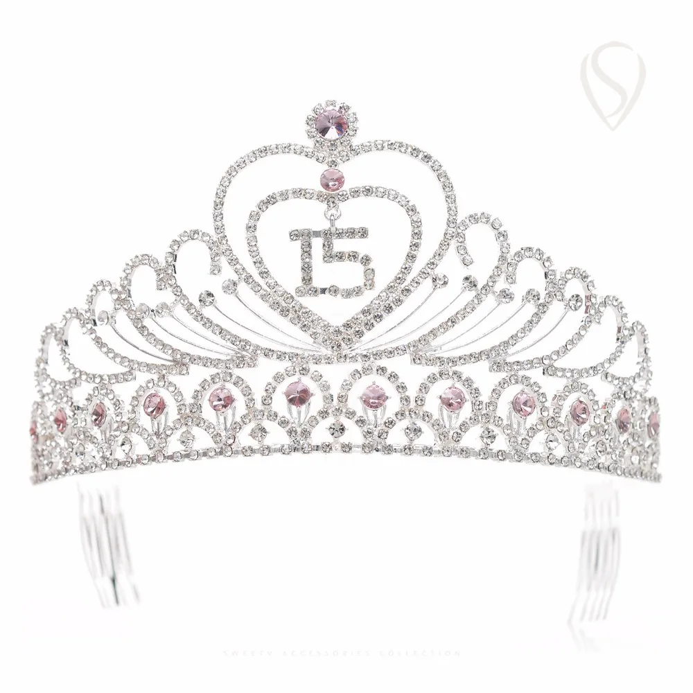 Распродажа 15th рождения тиара кристалл День корона сердца Rhinestone Обувь для девочек