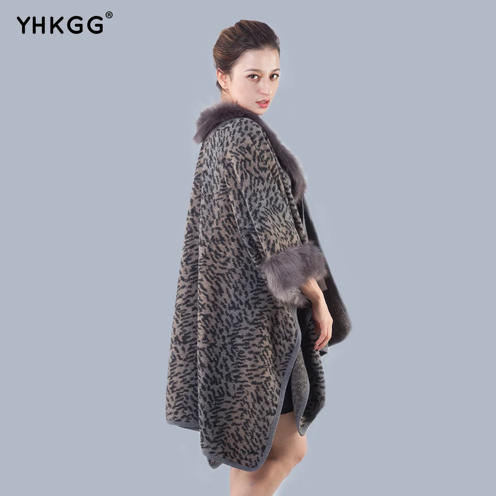 YHKGG 2018 Новый Зимний Теплый леопардовый пончо женский свитер вязаный длинный