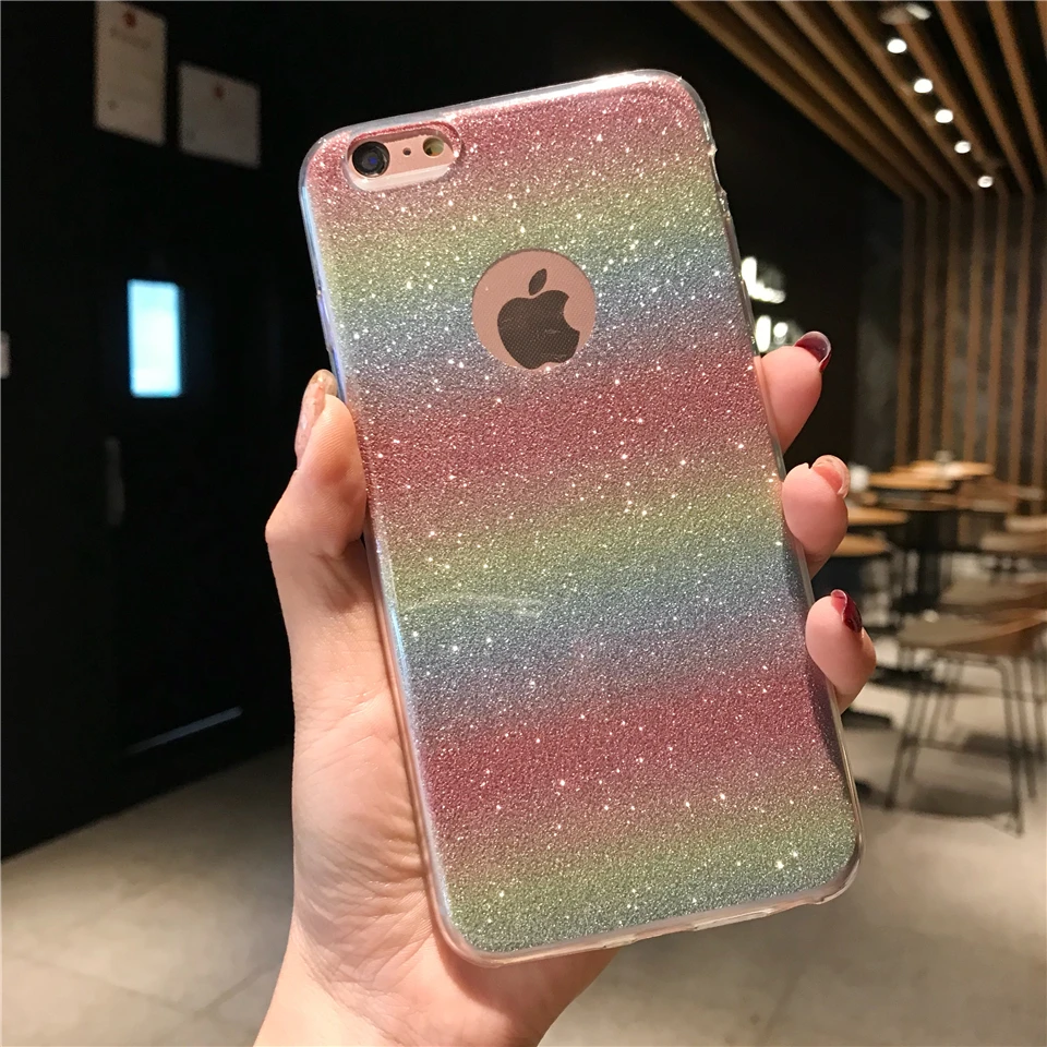 Блестящий 2 в 1 цвета радуги силиконовый мягкий чехол для iPhone 7 Plus 5s SE 6 S 8 X XR XS MAX TPU