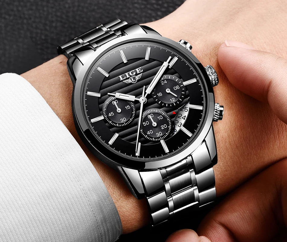 LIGE модные мужские часы Топ бренд Роскошные Кварцевые повседневные полностью