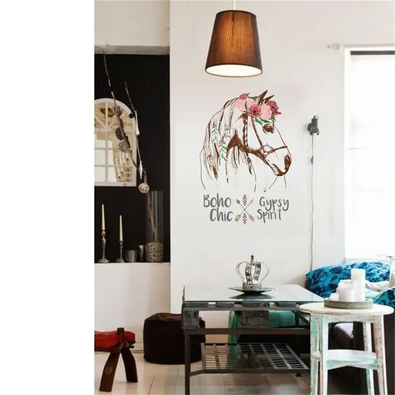 New Decorative Painting BedroomLiving room TV Wall Decoration Stickers Mural Red flower horse creative wall sticker @C | Дом и сад