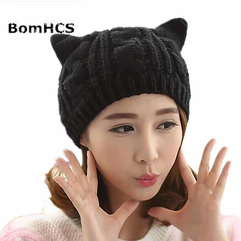 BomHCS милые женские зимние теплые бини для девочек с рогами дьявола кошачьими