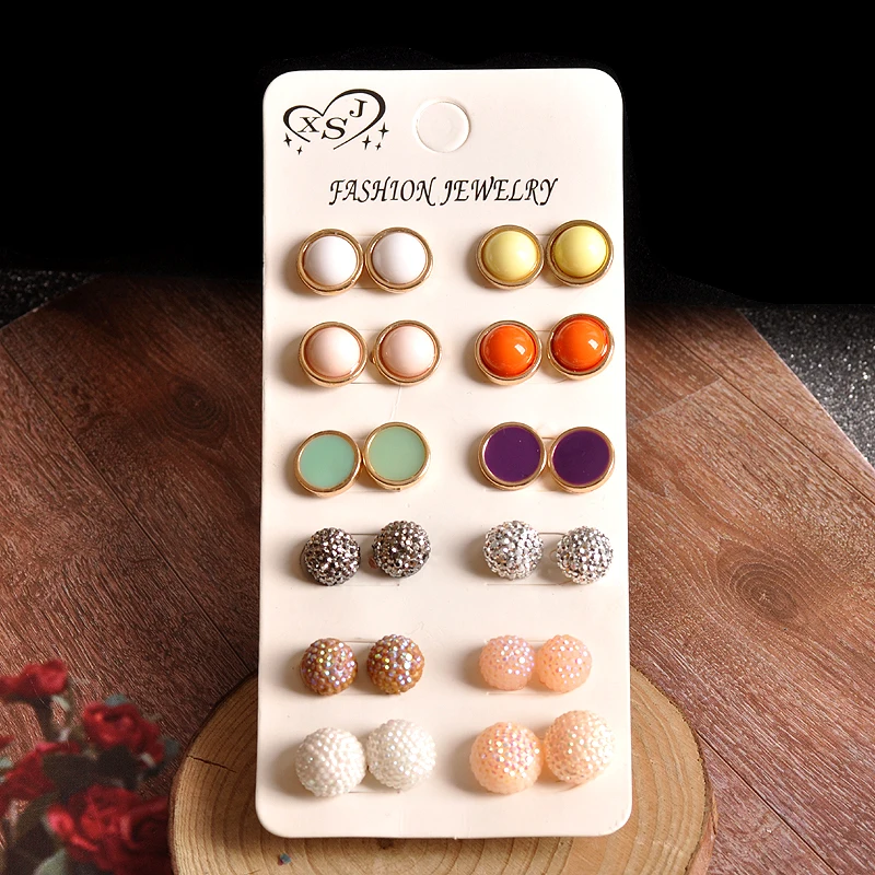 Fashion gorgeous women jewelry girl birthday party earrings green white purple mixed with 12 pairs /set free shpping | Украшения и