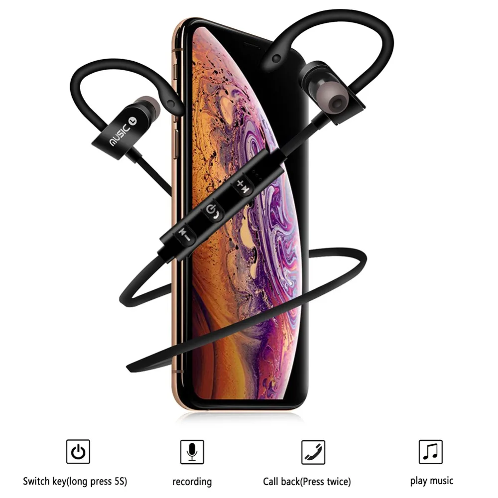 Беспроводной ушной крючок Bluetooth наушники гарнитура водостойкие спортивные 4 1 с