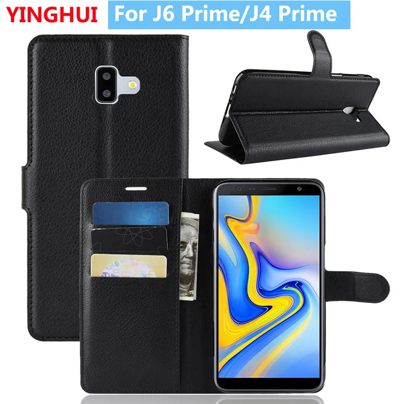Кожаный чехол книжка для Samsung Galaxy J4 Prime J6 Plus Стильный с отделением карт и