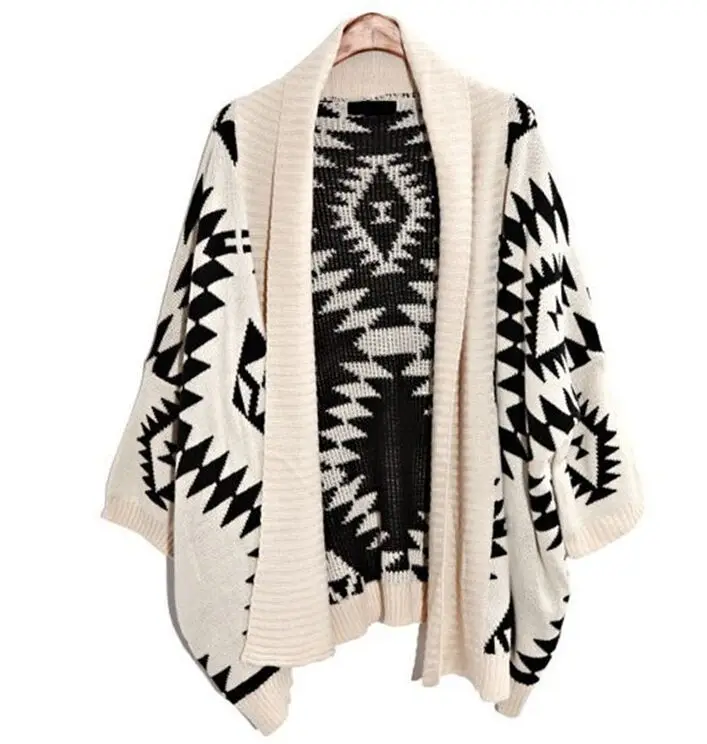 Aztec Knit Womens Cardigans Batwing Sleeve Stripe Cardigan Black Vintage Pop Style Geometric Sweater 3 colors available |