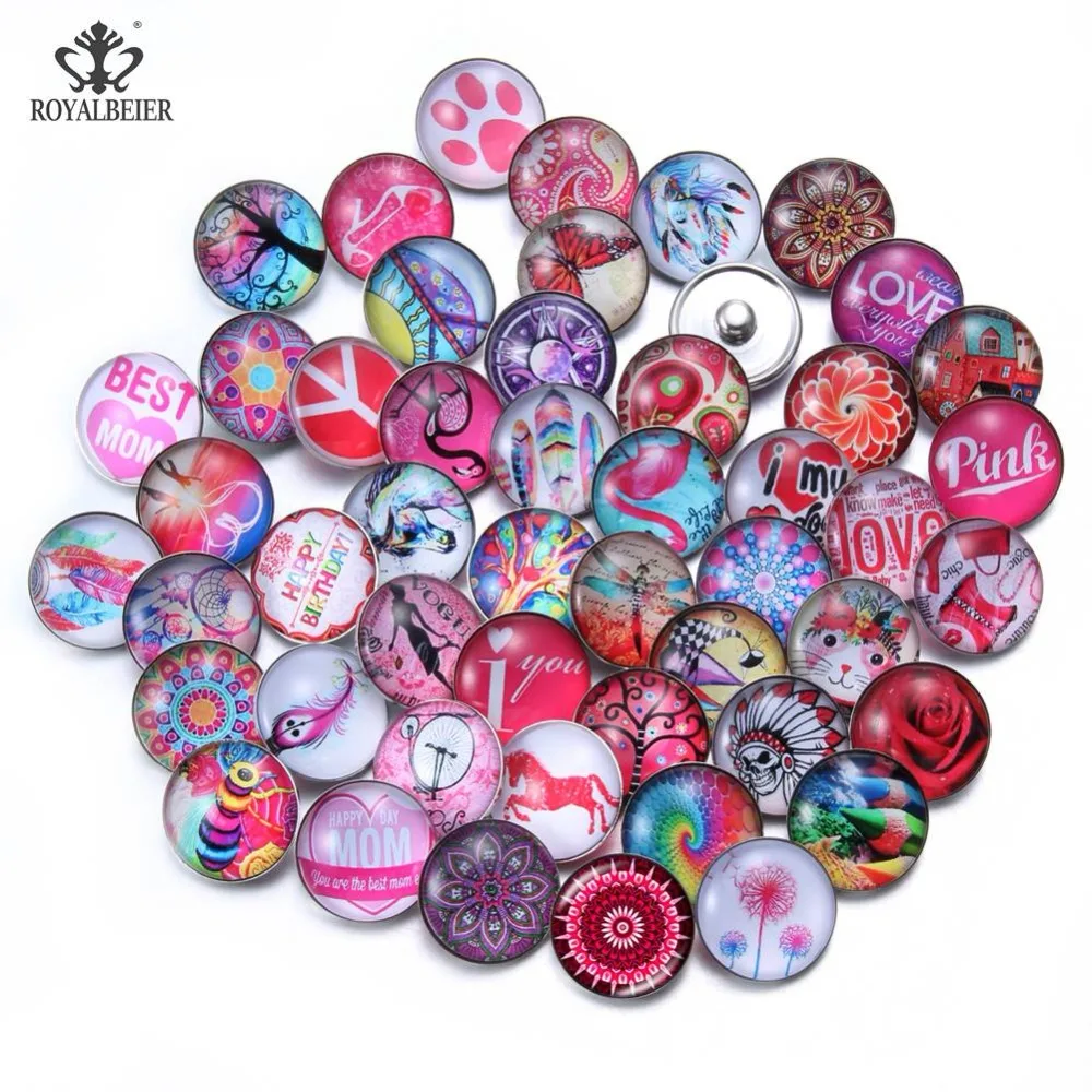 

22 styles 10pcs/lot Mixed Flower Pattern&Styles Charms 12mm 18mm 20mm Glass Snap Button For DIY Bracelet Snaps Jewelry