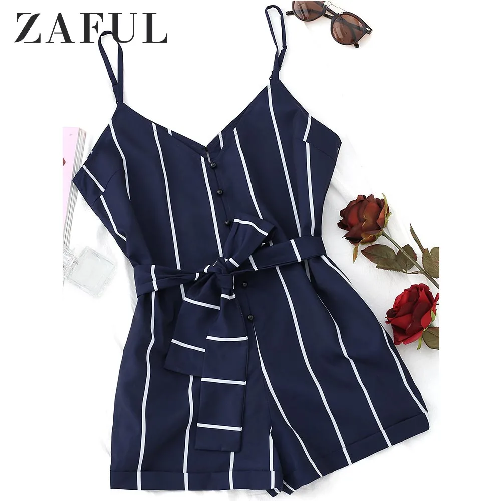 ZAFUL 2019 Полосатый Пояс Ками Romper Женский Комбинезон Повседневная Тонкий Ремешок