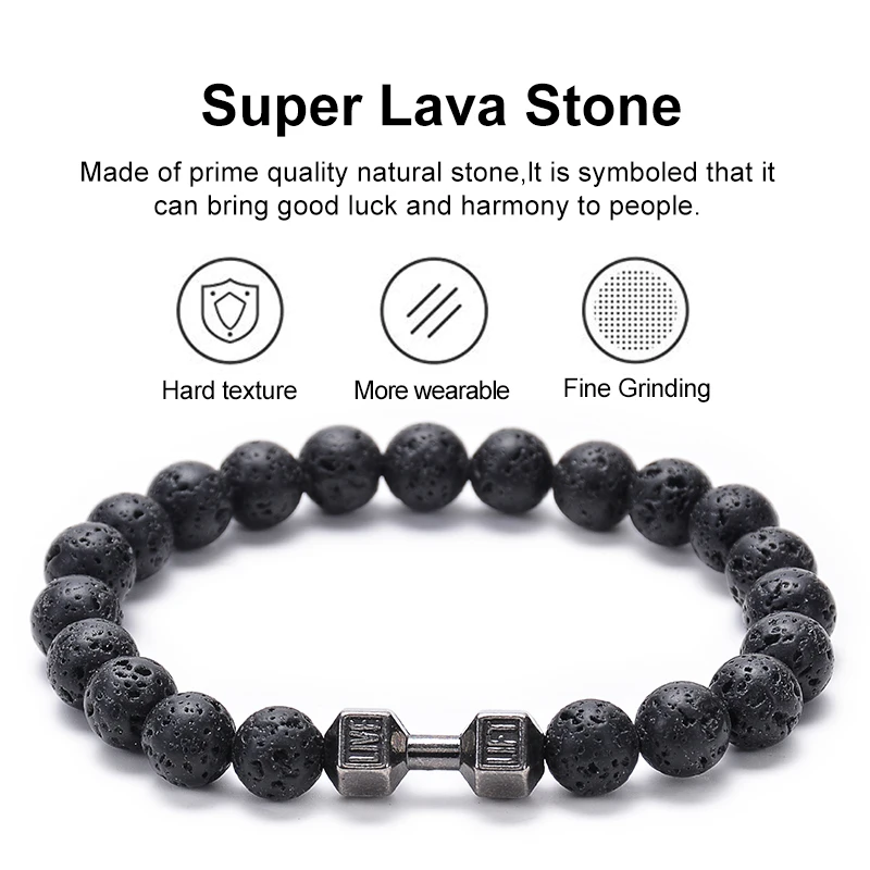 7 цветов штанга гантели матовый черный Лава камень браслет Howlite Mala тигровый глаз