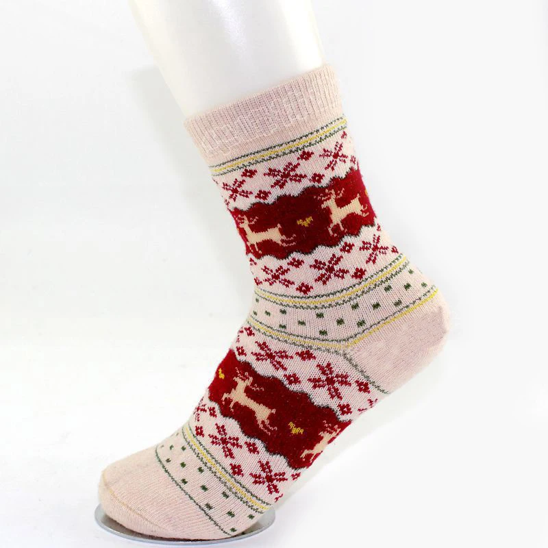 Модные теплые плотные носки из кроличьей шерсти на осень и зиму рождественские