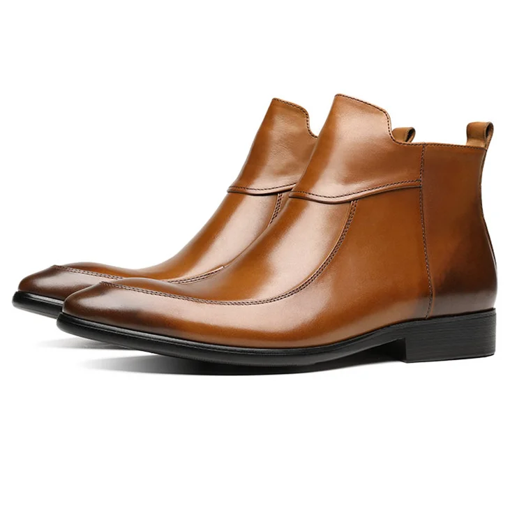 Fashion Black / Brown Pointed Toe Chelsea Boots Mens Dress Genuine Leather Ankle Male Wedding Shoes | Обувь
