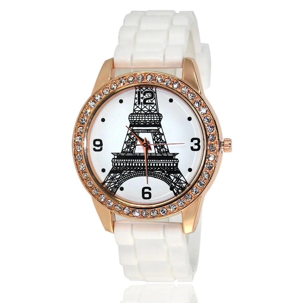 Женские часы модные мягкие силиконовые Парижская башня Кнопка Тип отображение