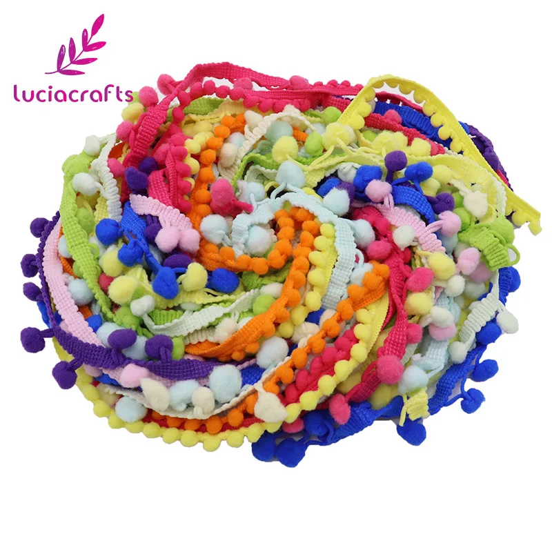 Lucia crafts 10-15 мм смешанные цвета помпон отделка шаровая лента с бахромой DIY Швейные аксессуары кружева 12 ярдов/партия(1 ярд/шт) K0204