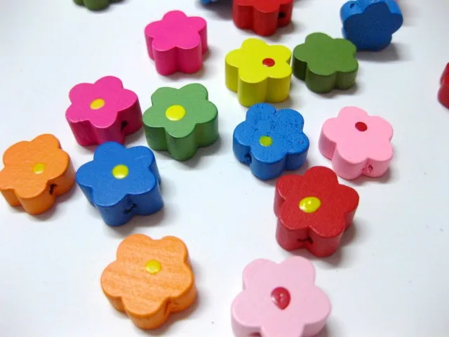 

100 Mixed Bright Candy Color 12mm Flower Wood Beads~Wooden