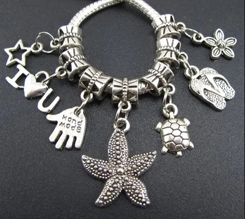 Оптовая продажа 10 шт. античный серебряный сплав смешанные звезды цветок подвески