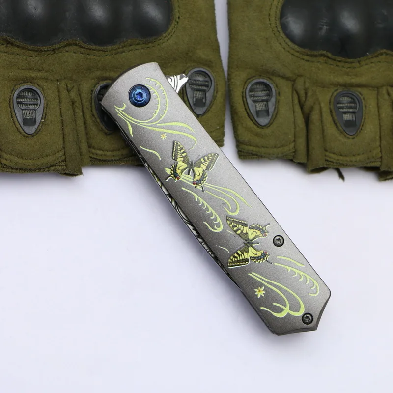 TIGEND-CM83 складной нож с 3D принтом бабочки, серый стальной нож с ручкой для занятий спортом на открытом воздухе, карманный нож для повседневного использования, Охотничий пояс, инструменты