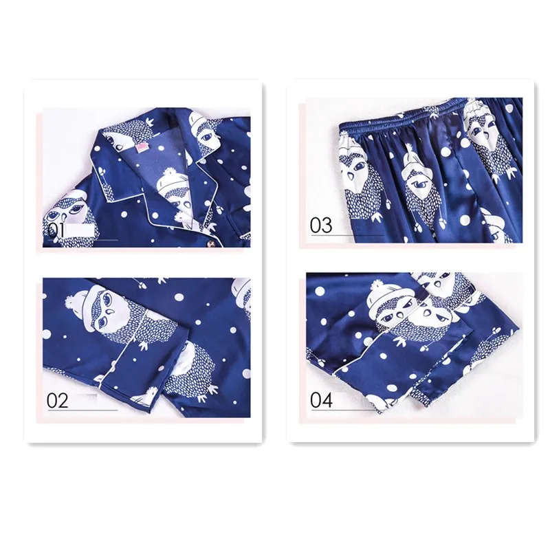 Smmoloa длинные Шелковая пижама с коротким рукавом комплект милым принтом Для