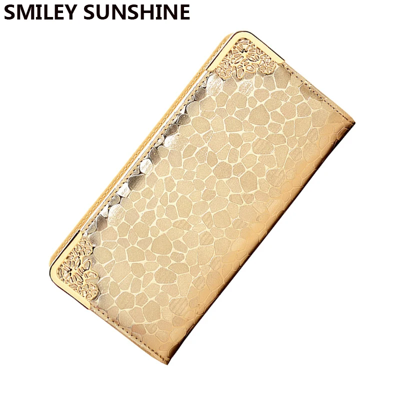 Роскошные женские кошельки SMILEY SUNSHINE Женский Золотой большой кошелек с ремешком
