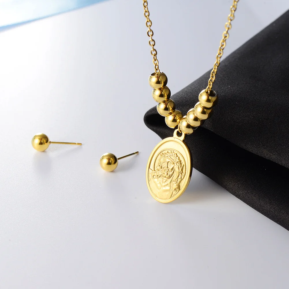 Женское ожерелье серьги Ювелирные наборы из нержавеющей стали цепочка бисера