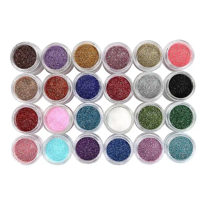 24 цвета блестки для ногтей Блестки акриловый УФ порошок Набор насадок маникюра
