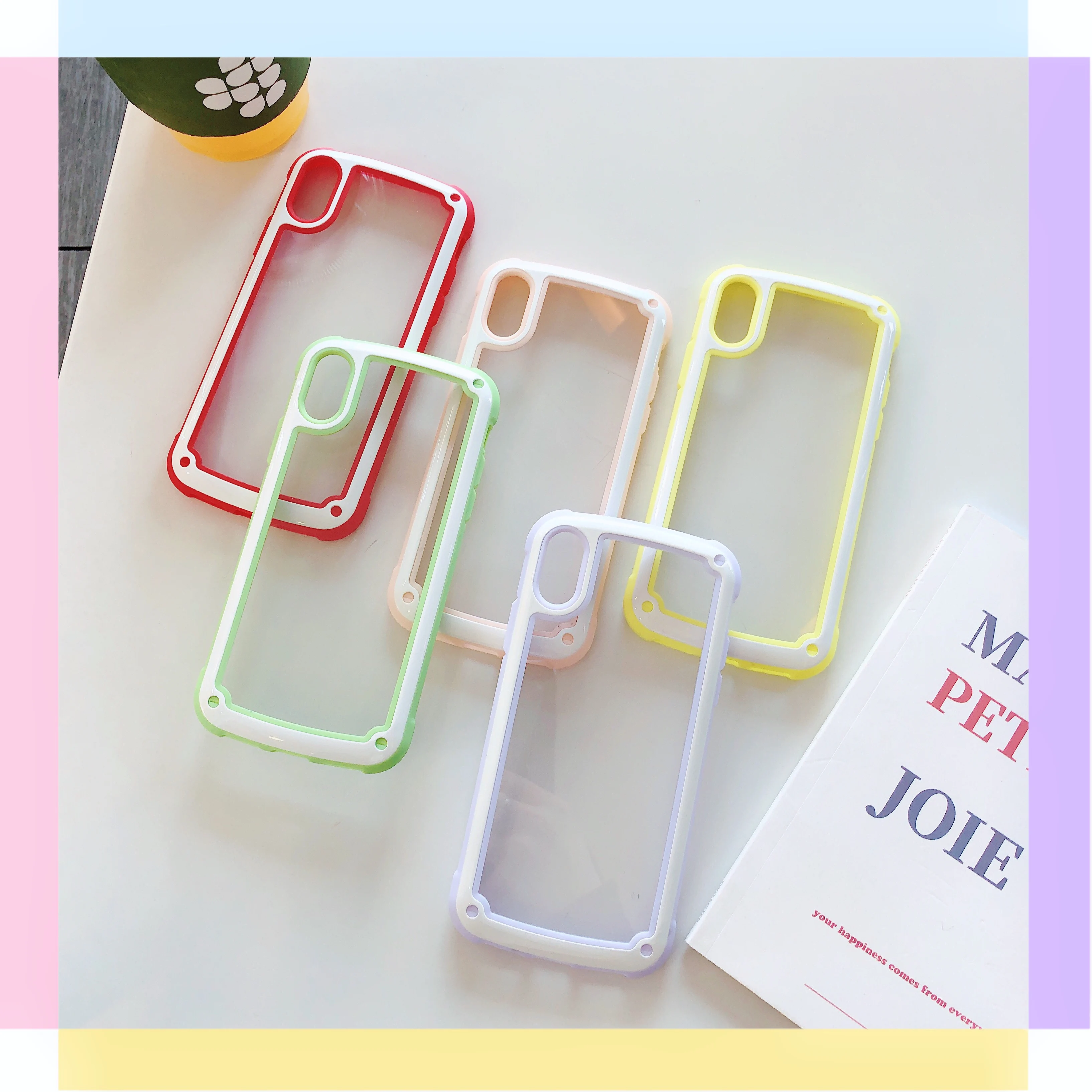 Case For iPhone Xr X Xs Max Cover Korean Candy Color Transparent PC + TPU Shockproof Clear 8 7 Plus 6S |