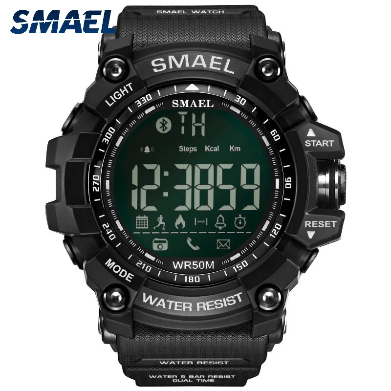 Black SMAEL Bluetooth светодиодный цифровые часы для мужчин 50 м Водонепроницаемый Открытый плавать дайвер спортивные часы большой циферблат часы армейские наручные часы мужской 1617B - Цвет: Black