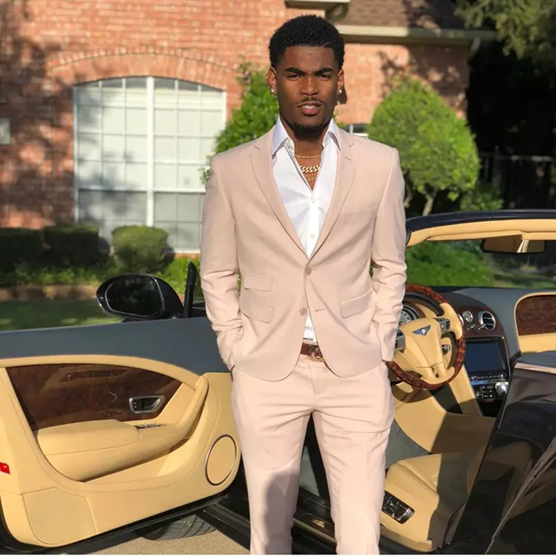 

Handsome Beige Two Pieces Groom Tuxedos Slim Fit Best Groomsmen Man Suits For Wedding (jacket+pant)