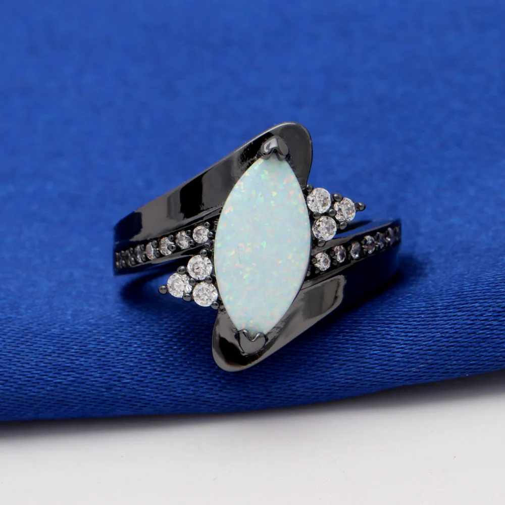Vnfuru Fire Opal Ring Black Jewelry For Women White Large Natural Ellipse Stone Party Gift Dropshipping Small Big Rings | Украшения и