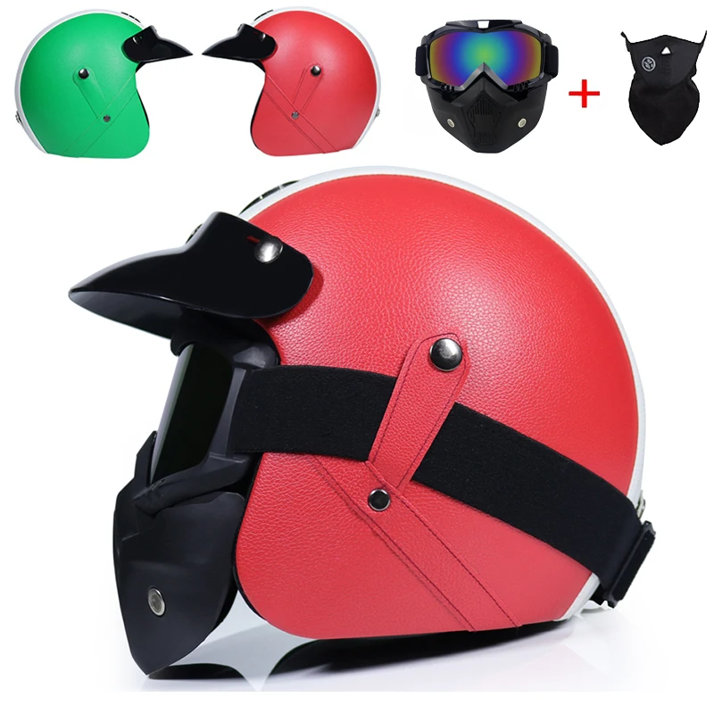 Кожа PU casco moto Винтаж moto rcycle шлем с открытым лицом камуфляж capacetes de moto ciclista vespa кафе гонщик - Цвет: b12