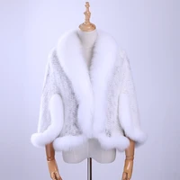 free shipping new genuine knitted mink fur shawl wrap cape with fox fur collar triming women lady mink fur coat jacket stole