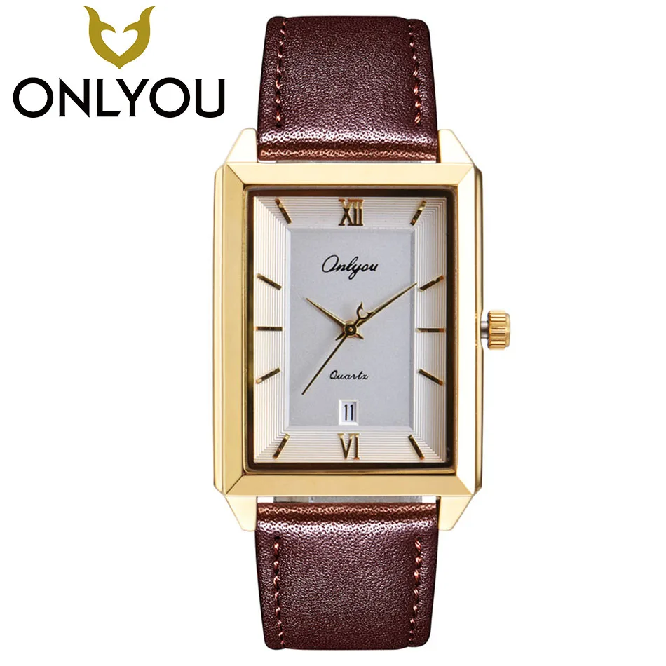ONLYOU Lover Watches Fashion Square Gold Watch Men Business Quartz Clock Women Luxury Wristwatch For Couple Gift | Наручные часы