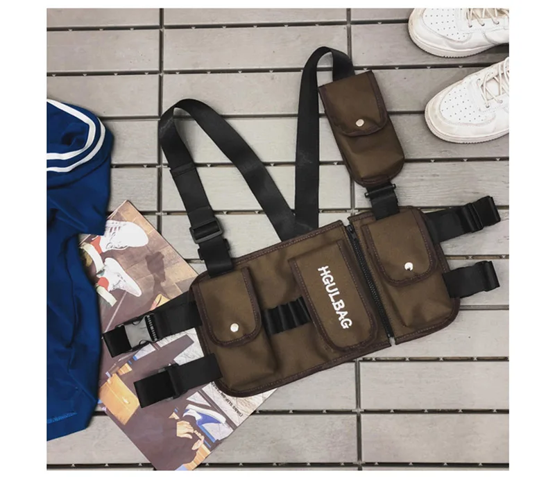 Brown chest bag Модная нагрудная сумка для мужчин, поясная сумка ins, уличная, функциональная, тактическая, наплечная сумка, сумки через плечо, мужские холщовые сумки B42 - Цвет: Brown chest bag