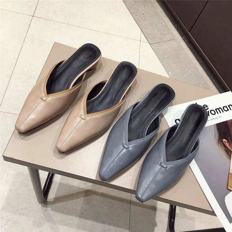 Boussac Slip on Solid High Heel Women Sandals Vintage Square Toe Slipper Summer Beach SWA0201 | Обувь
