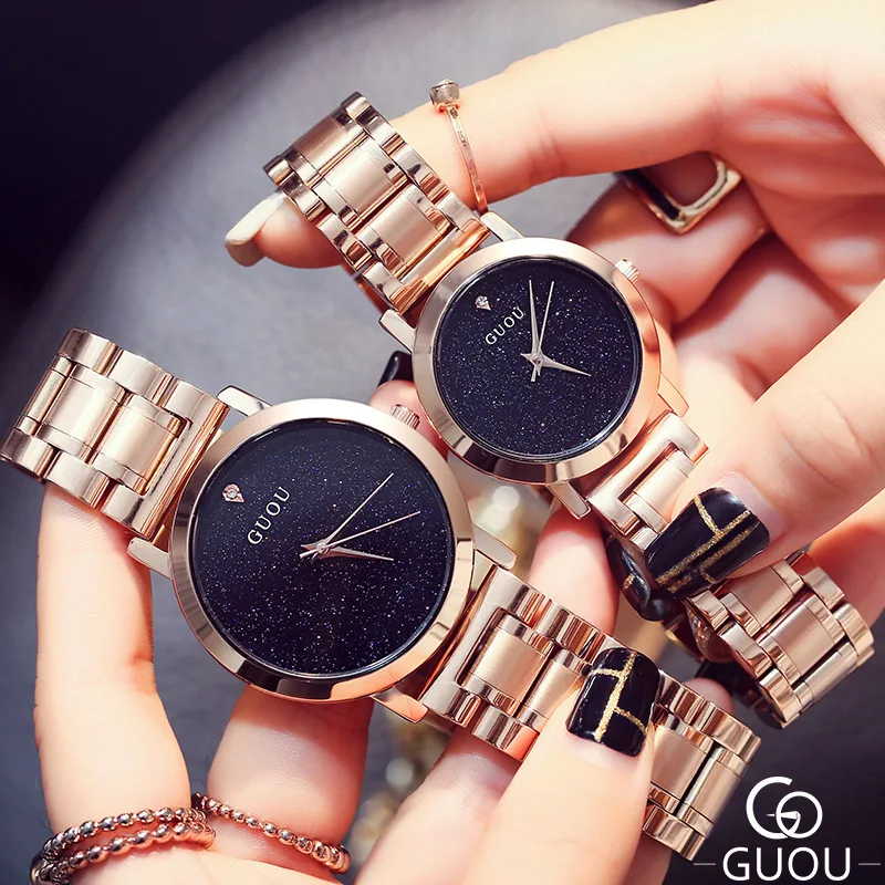 Кварцевые Часы GUOU для женщин и мужчин часы из стали розовое золото | Наручные