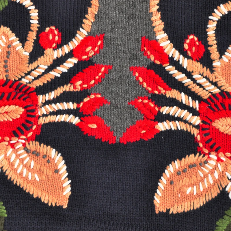 2022 Spring Women Thick Sweaters Turtleneck Neck Knitted Pullovers Christmas Female Runway Embroidery floral Jumper Clothing | Женская