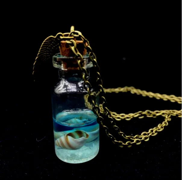 Оптовая продажа ожерелья в морском стиле Vintage Luminous sand glass vial Pendant Fluorescent Glass Drift Bottle jewelry - 1 шт.