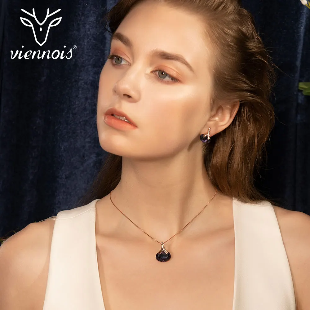 Viennois, роскошные фиолетовые стразы, висячие серьги, ожерелье, набор для женщин, вечерние Ювелирные наборы из розового золота и серебра