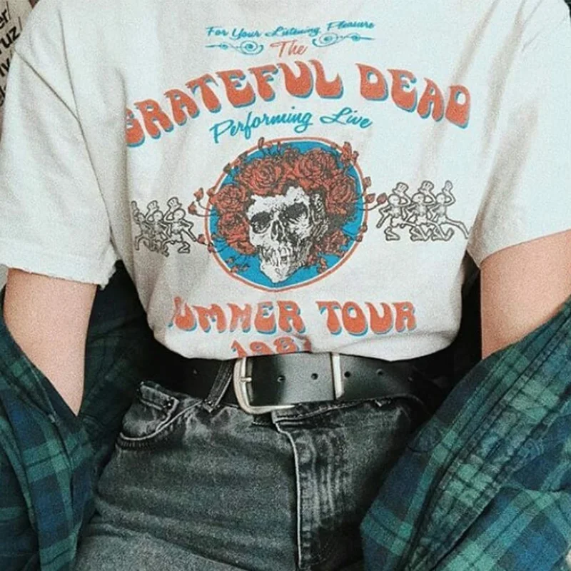 Grateful Dead Summer Tour 1987, женская футболка Харадзюку с коротким рукавом, графическая футболка, женская одежда, винтажные футболки