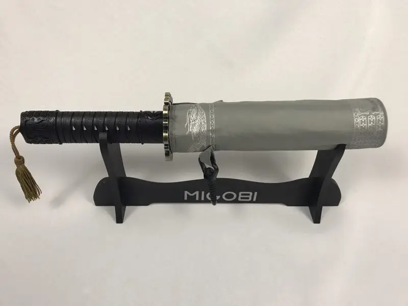 Grey with holder 105 см dia Модернизированный трехслойный автоматический зонт с самурайским мечом Катана с золотым покрытием, ветрозащитный зонтик с шипами - Цвет: Grey with holder