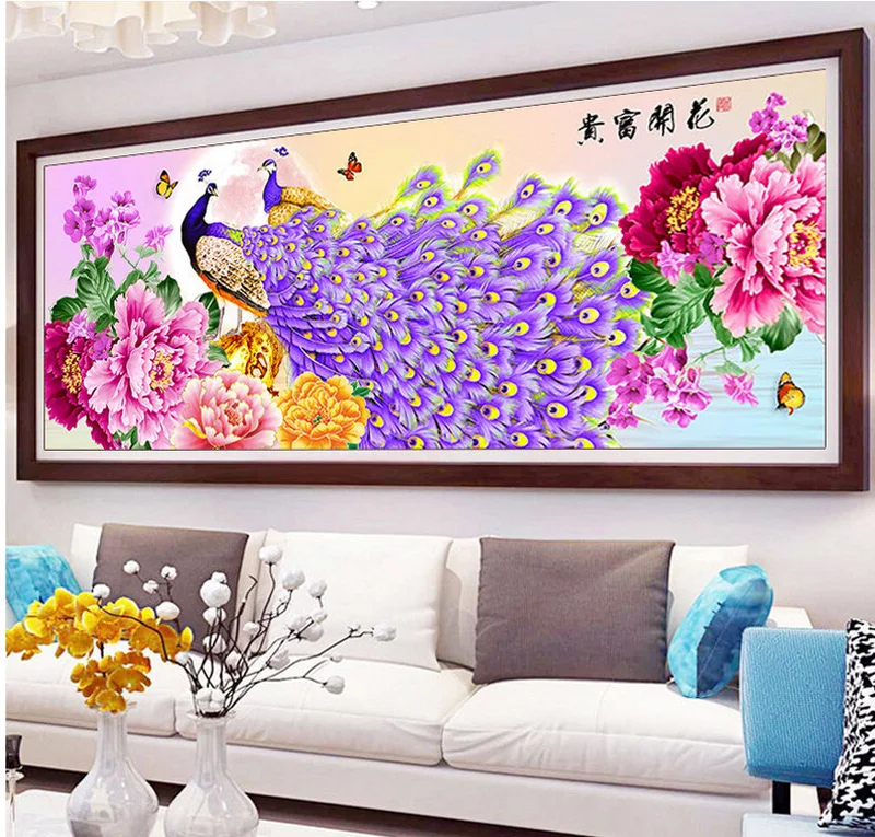 QIANZEHUI алмазная вышивка круглые алмазы богатый Павлин пион полная Стразы 5D