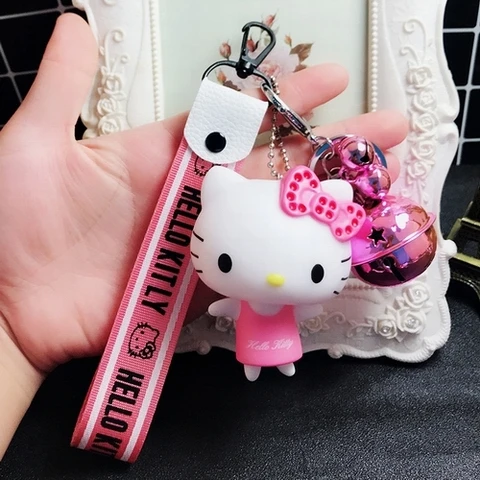 Милый мультяшный брелок hello kitty из кроличьего меха с помпонами и помпонами, брелок для женщин с кожаным ремешком и металлическим кольцом для ключей, брелок для автомобильных сумок D118