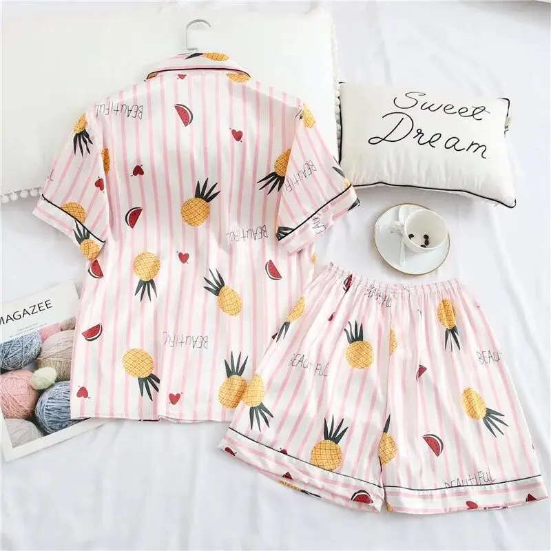 Атласная Шелковая пижама с коротким рукавом и принтом женские пижамные