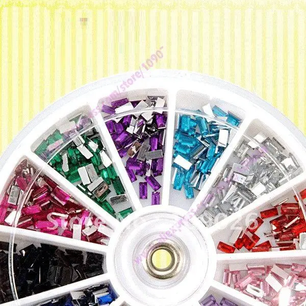 

12 Color Rectangle Nail Art Gems Rhinestones Deco Glitters Beautiful decoration