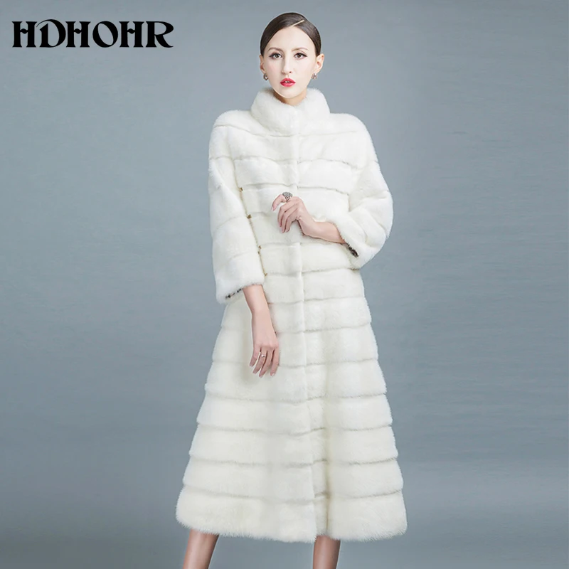 HDHOHR 2020 высококачественные натуральные норковые меховые пальто длинные с юбкой
