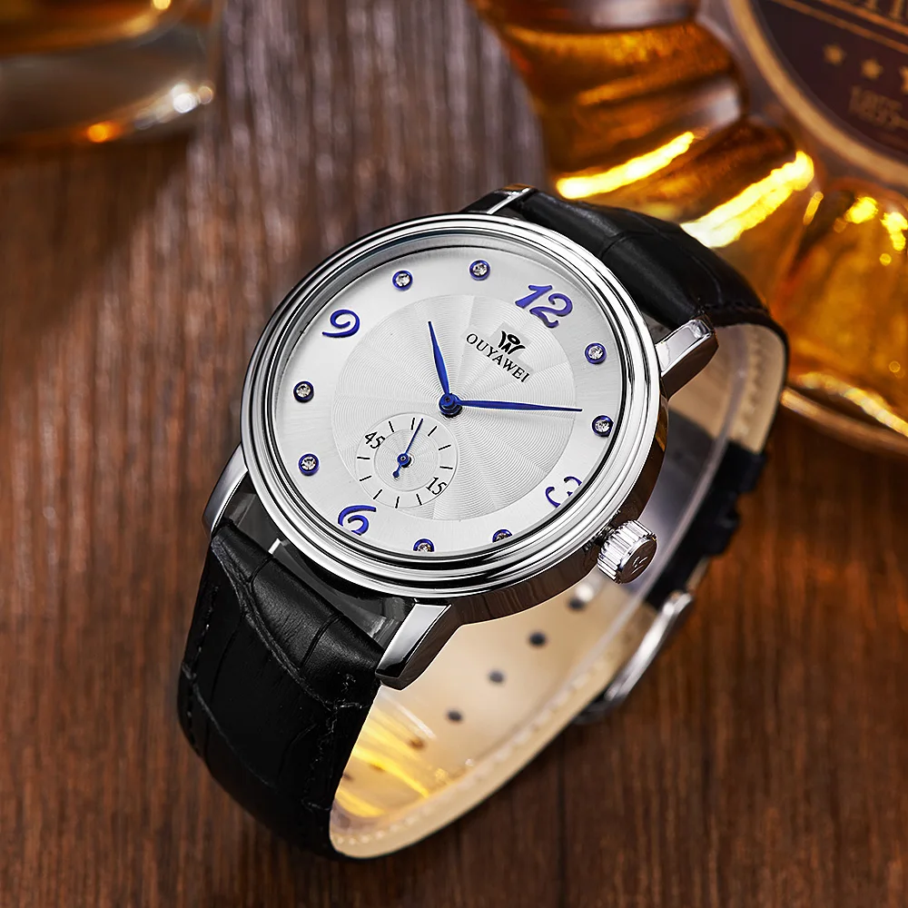 OUYAWEI Elegant Men Wristwatch Automatic Mechanical Male Clock Herren Armbanduhr with Crystal Hour Markers orologio da uomo | Наручные