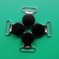 free shipping 20pcs 1 25mm black color enamel round suspender clips with plastic teethpacifier clipslead and nickle free