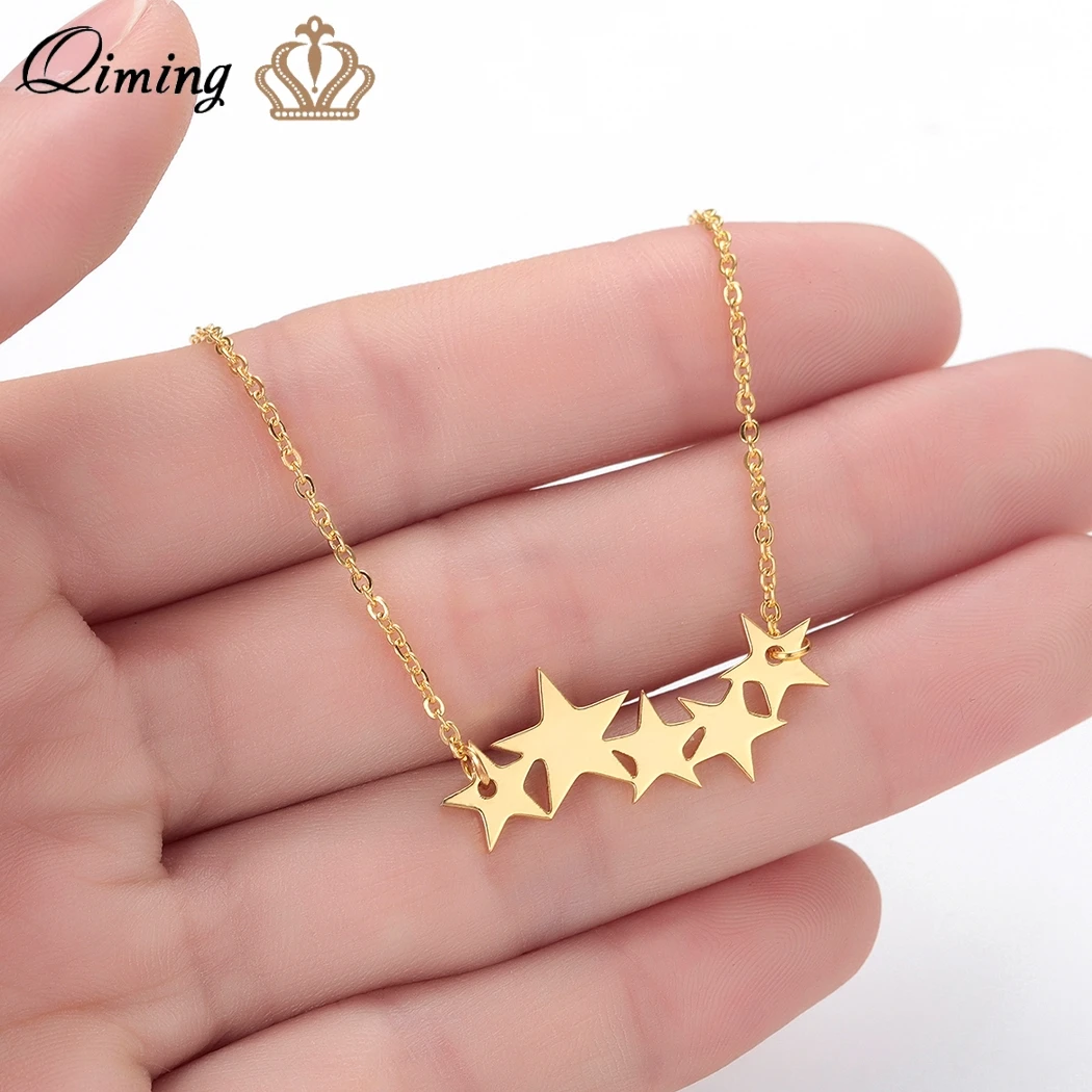 QIMING Bohemia Star Necklace For Women Baby Pentacle Pentagram Gold fashion Pendant Engagement Jewelry | Украшения и аксессуары